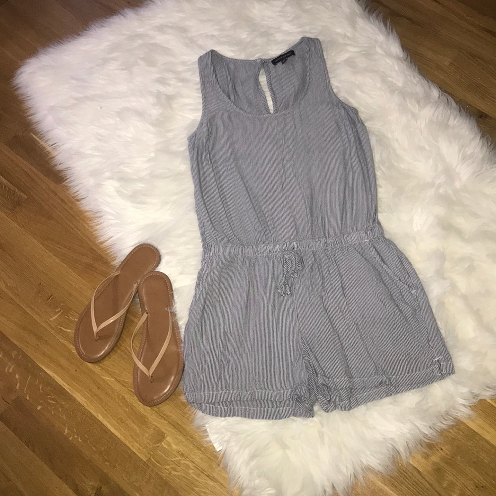 Blue and white striped romper